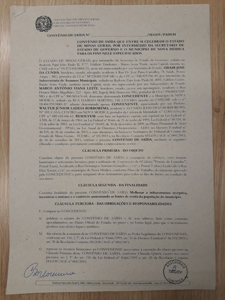 Assinatura de convênios para construção da Sede da Prefeitura Municipal e Portais de Entrada do município.